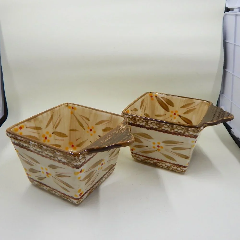 Temp-Tations by Tara Old World Brown 10 Oz Ramekins Dishes Ovenware Set of 2